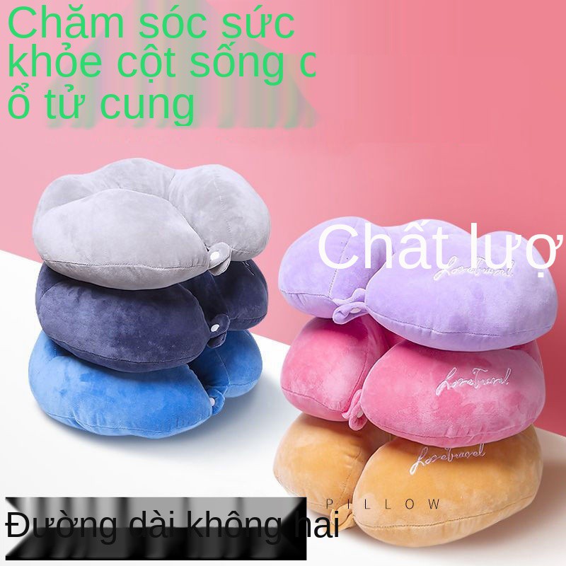 Gối chữ u memory foam kê cổ lưới màu đỏ di động dễ thương máy bay du lịch