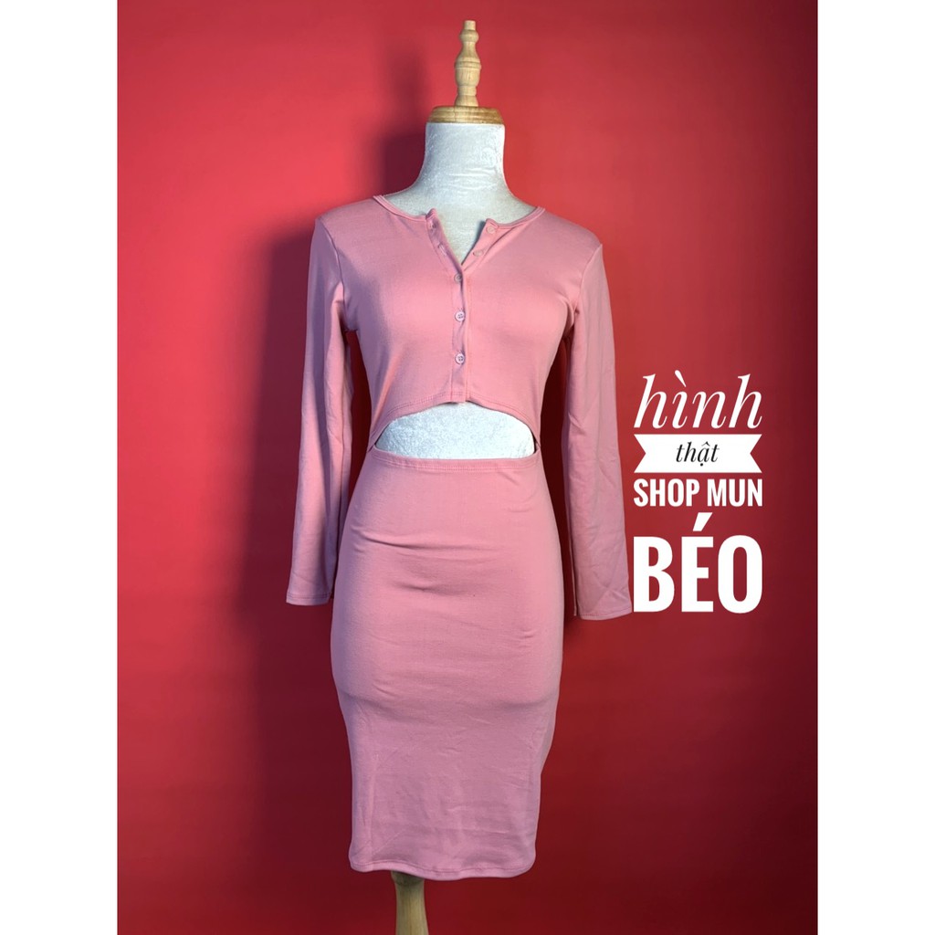 [MẪU MỚI] Đầm Body Tay Dài Khoét Eo Cúc Ngực Cài Thích Hợp Mặc Đi Tiệc Đi Làm Đi Chơi | BigBuy360 - bigbuy360.vn