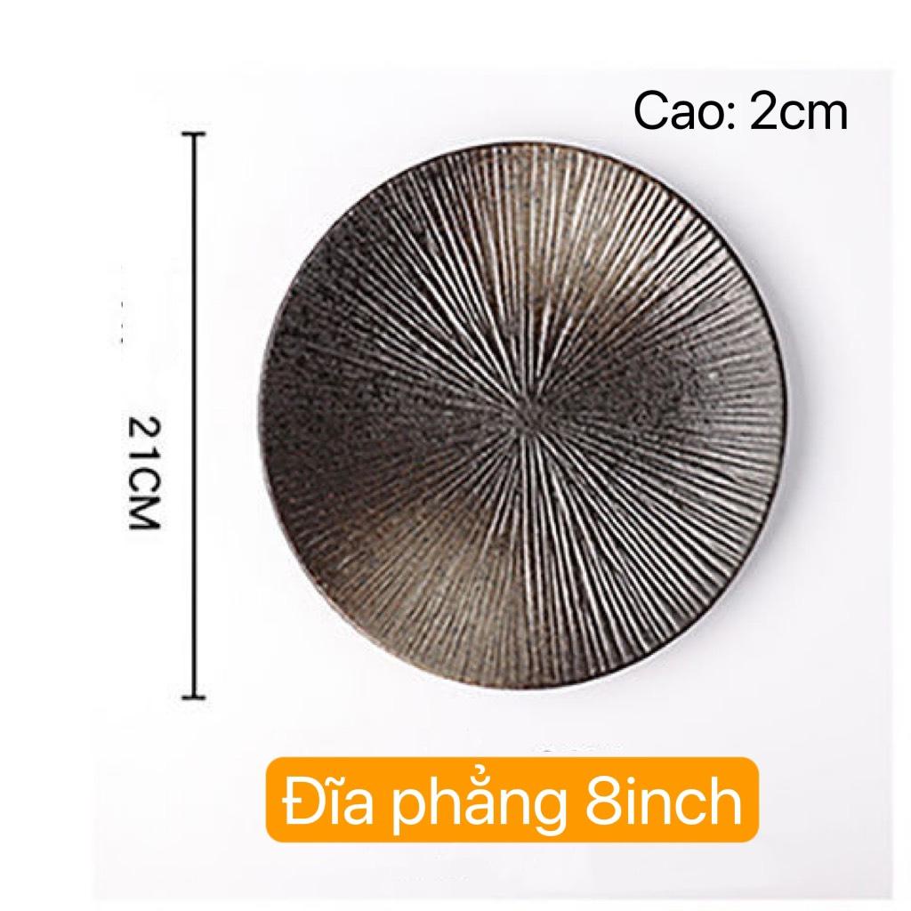 Đĩa bít tết nâu mặt nhám cao cấp đĩa nhà hàng size 20cm và 25cm