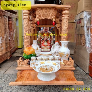 Combo bộ bàn thờ thần tài ông địa  gỗ xoan ngang 48cm - Cặp tài địa 8in rất đẹp