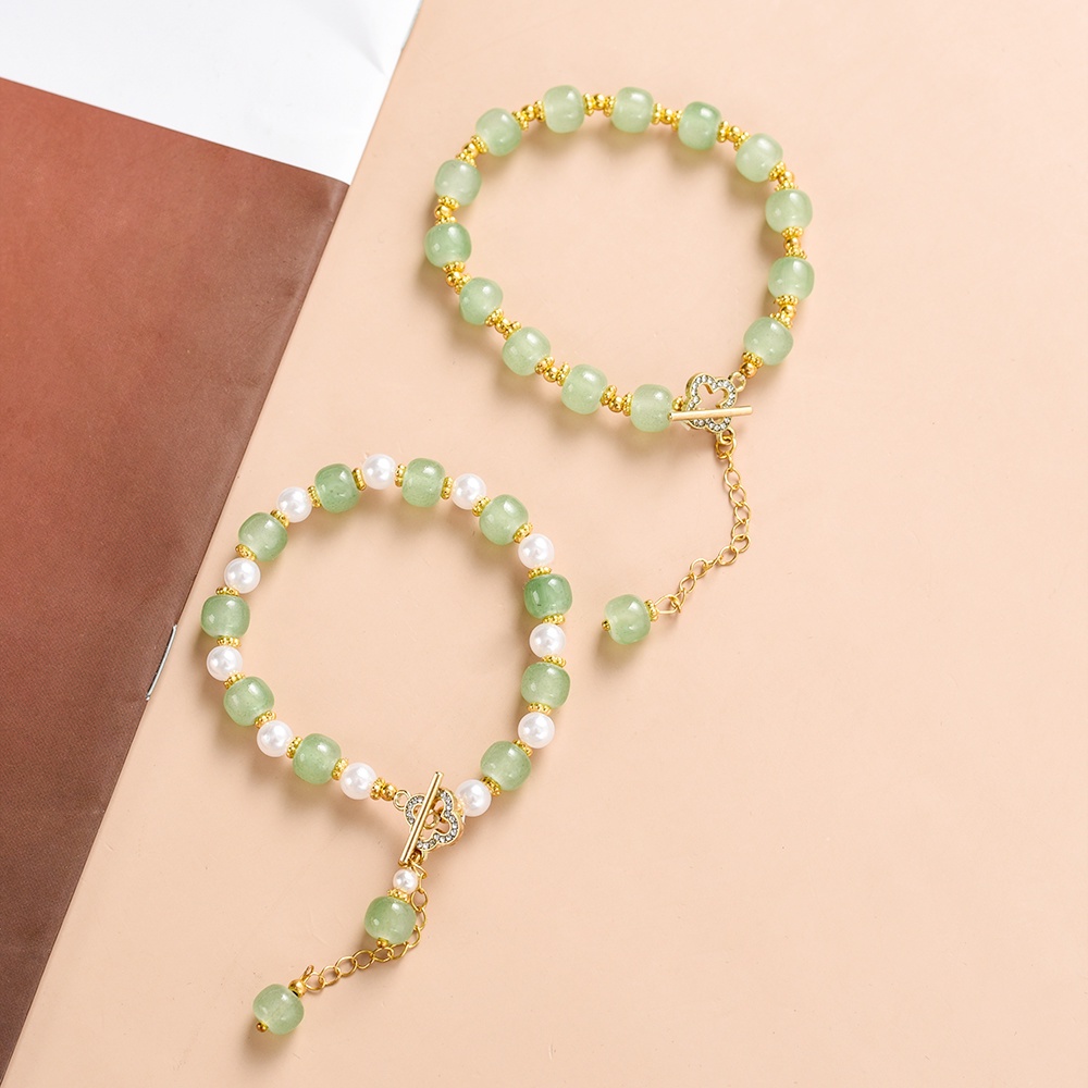 Vòng Tay Chuỗi Hạt Ngọc Bích Giả Thời Trang Sang Trọng Cho Nữ