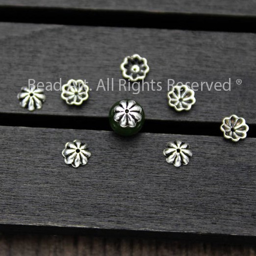 Charm Ốp Hình Cách Hoa Bạc 925, Phối Vòng Tay Phong Thuỷ, Chuỗi Hạt, Trang Sức, Mặt Dây Chuyền S50 - Bead Art
