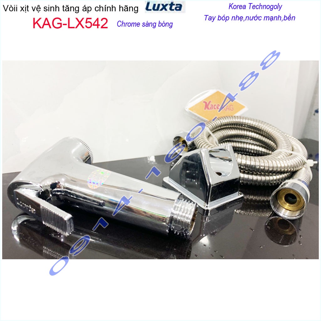 Vòi xịt vệ sinh Luxta KAG-LX542, dây xịt rửa nhà tắm màu Crome nước mạnh nhấn êm sử dụng tốt