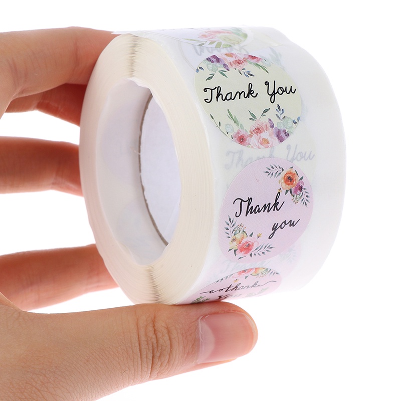 Cuộn 500 nhãn dán tròn in chữ thank you trang trí gói hàng tiện lợi