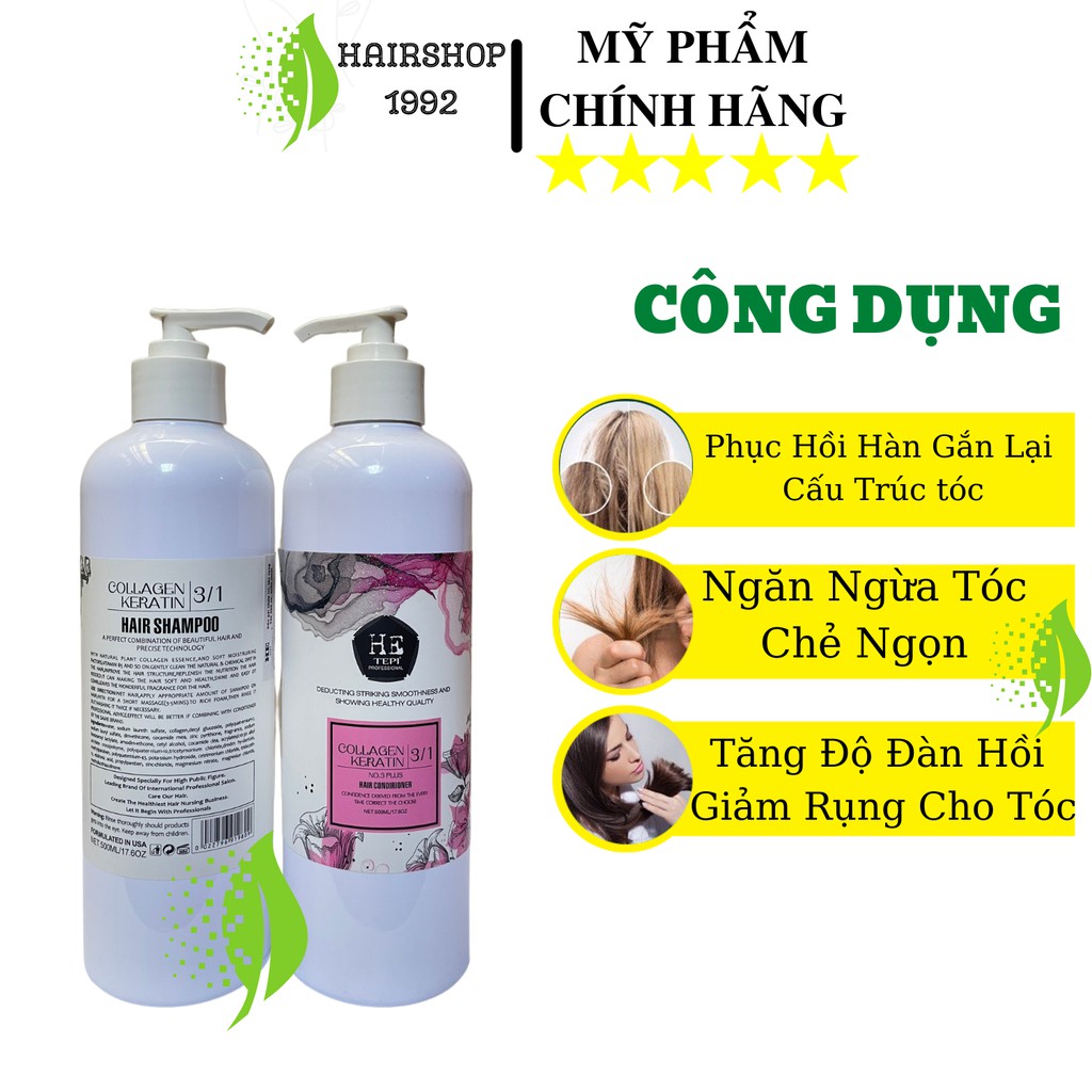 Cặp dầu gội dầu xả HE TEPI Phục hồi tóc hư tổn tái tạo cấu trúc tóc – siêu mềm mượt|bộ dầu gội xả 500ml * 2