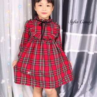 Váy kẻ caro đỏ bé gái từ 15kg đến 30kg