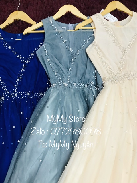 Đầm maxi dạ hội kết cườm TRIPBLE T DRESS phối lông lệch vai - size S/M/L - MS163V