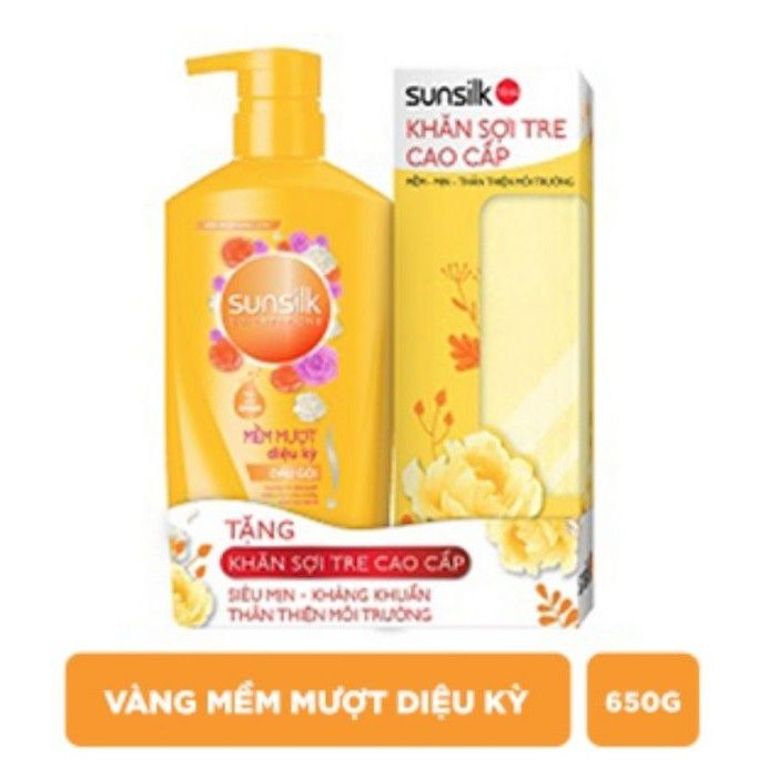 Dầu gội Sunsilk Mềm Mượt Diệu Kỳ chai 650g [TẶNG KHĂN MẶT SỢI TRE CAO CẤP]