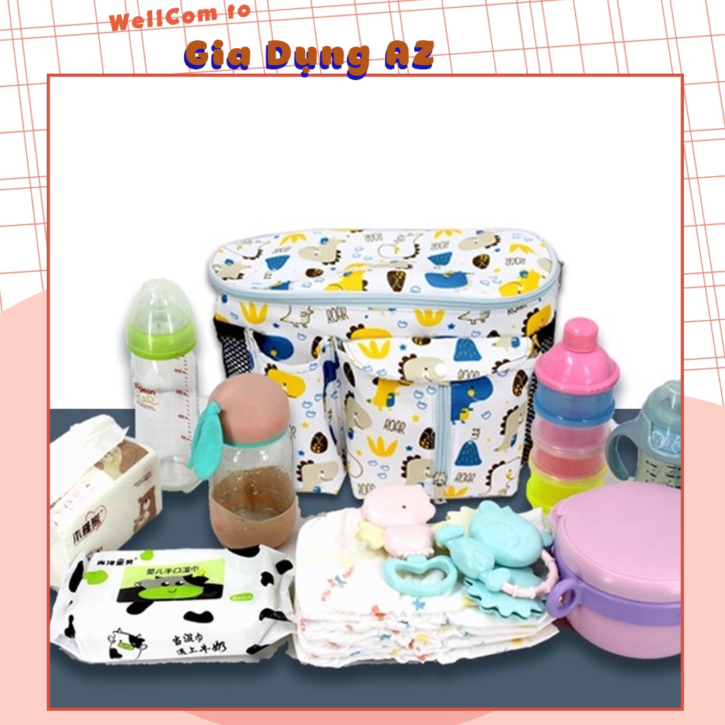 Túi xách bỉm sữa mẹ và bé cao cấp đa năng nhiều ngăn kèm dây đeo chéo chất liệu vải dệt chống nước AZ T0001