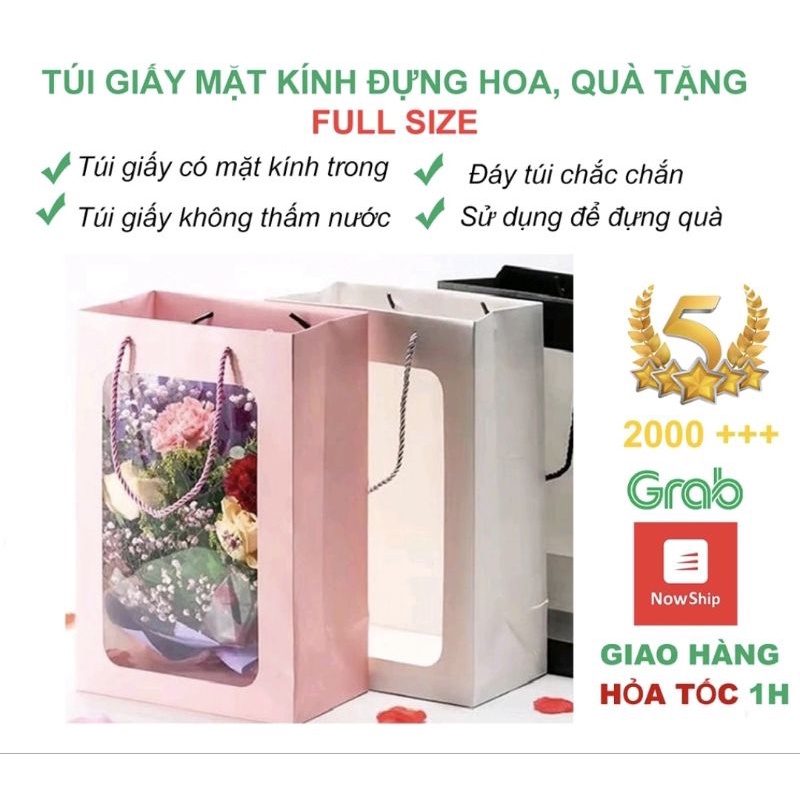 [Size 13x25x36] Túi giấy mặt kính đựng hoa quà tặng túi quà