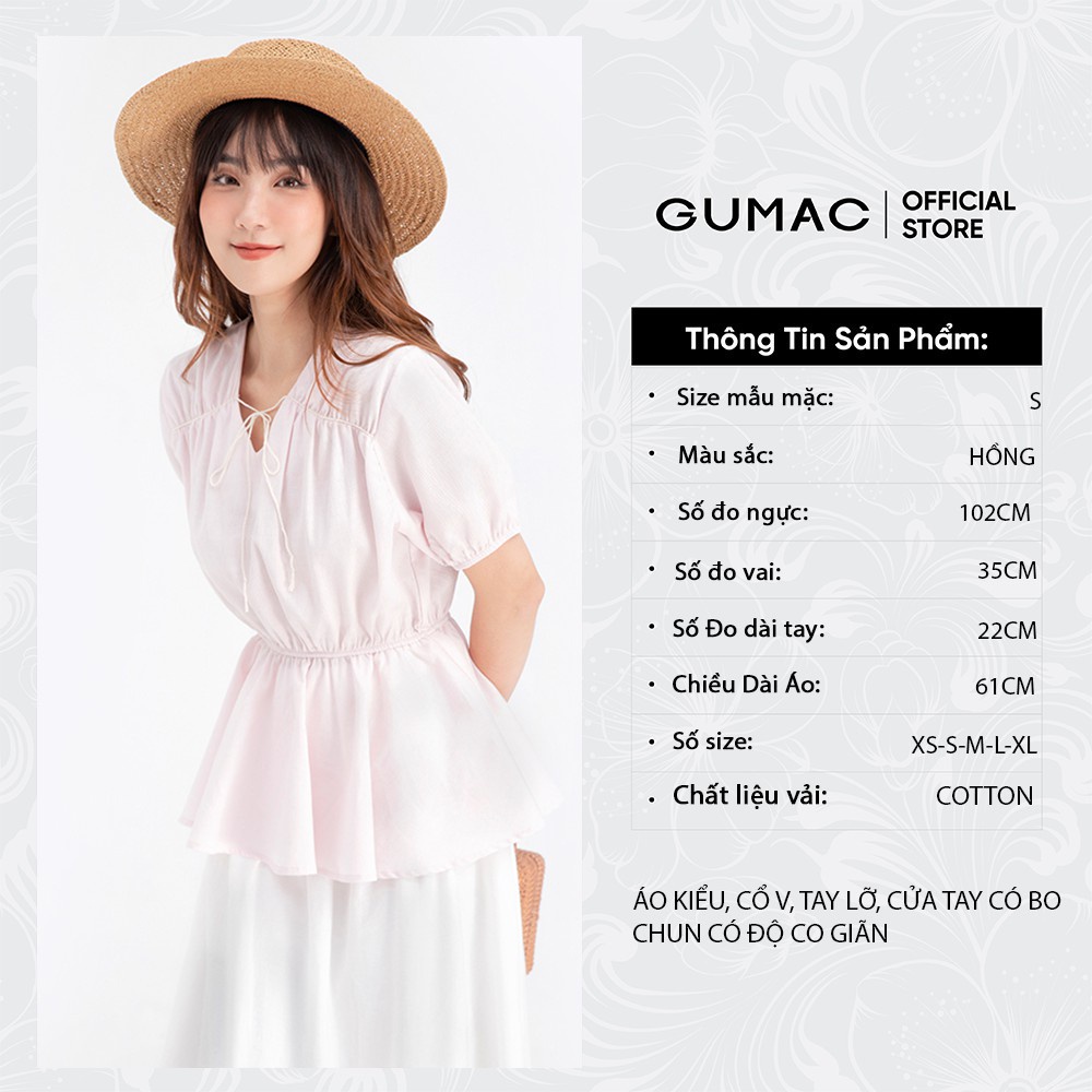 [Mã WABRGUM giảm 10% tối đa 30K đơn 99K] Áo kiểu nữ cổ V eo chun GUMAC AB678