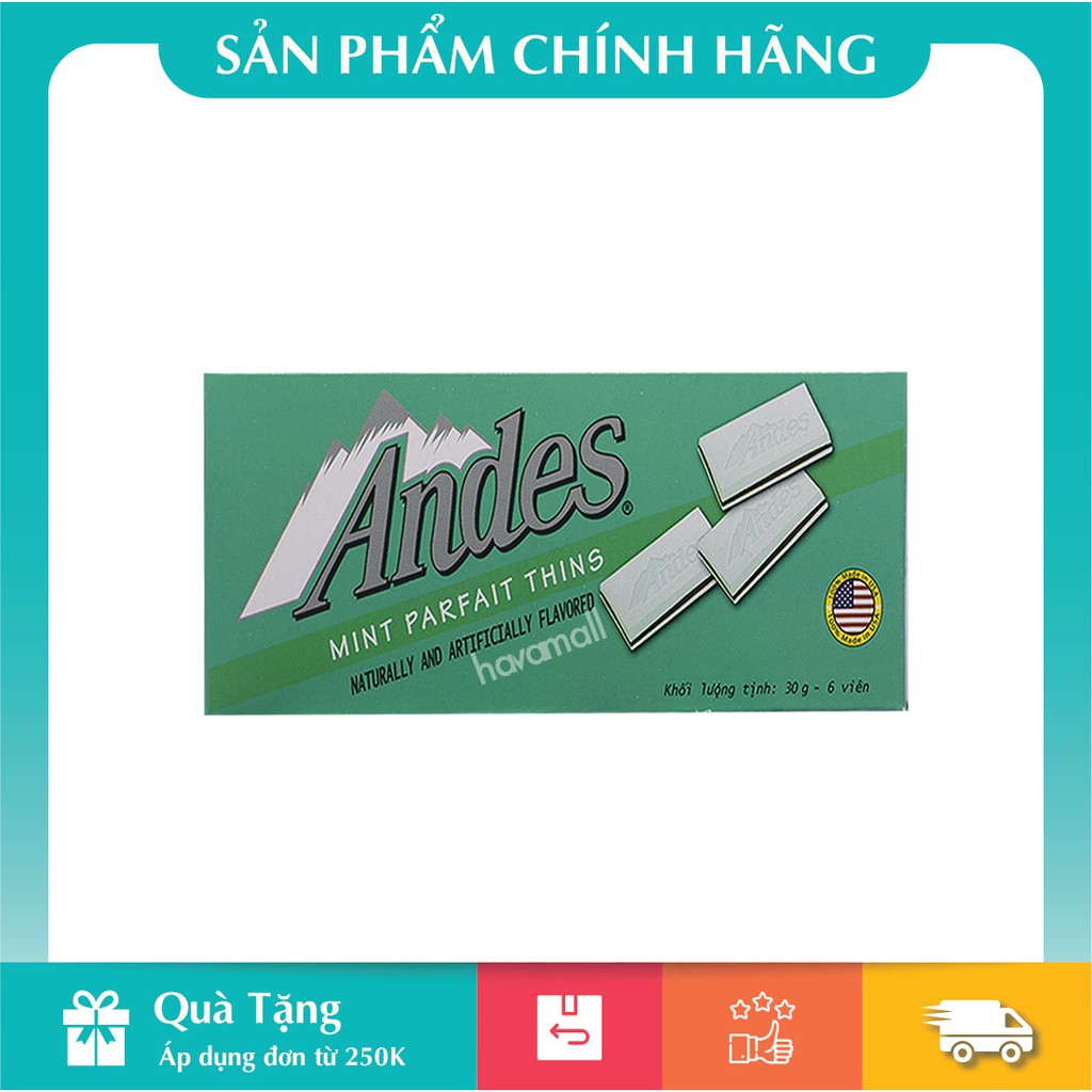 [HÀNG CHÍNH HÃNG] Kẹo Socola Andes Vị Bạc Hà Sữa 30gr