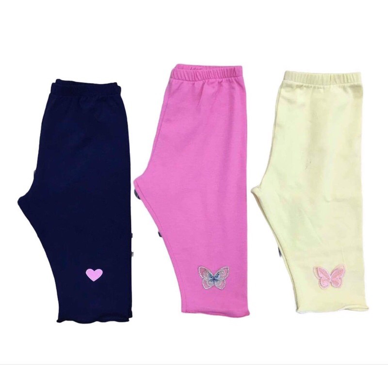 COMBO 3 QUẦN legging lửng thêu bướm trái tim hoặc hình dán cho bé gái (vải cotton Gap)