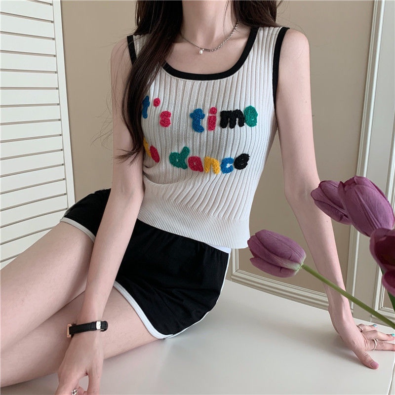 Jiashucheng Áo Dệt Kim Sát Nách Thêu Chữ Thời Trang Cho Nữ