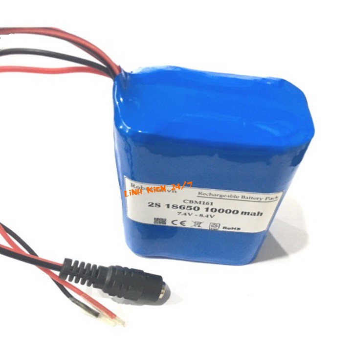 Pin Sạc Lithium 2S 3P 18650 7.4V-8.4V 10.000Mah Dùng Cho Quạt Tích Điện