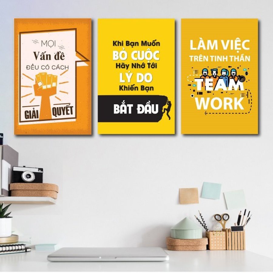 [HCM] Combo tranh Slogan tạo động lực - Tranh canvas treo tường trang trí văn phòng - Tặng đinh 3 chân không khoan tường