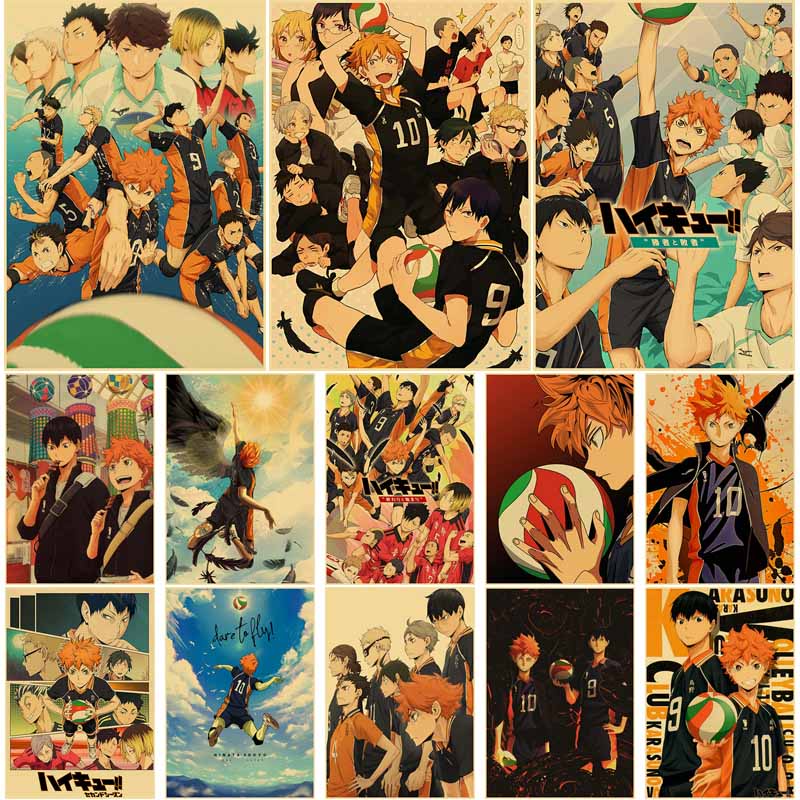 Tranh Giấy Kraft Treo Tường In Hình Anime Bóng Chuyền / Haikyuu Trang Trí Nhà Cửa / Quán Cà Phê