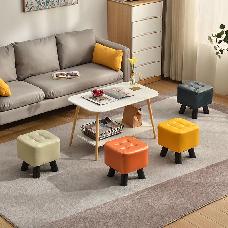 Ghế đẩu nhỏ gỗ rắn nhà thời trang sáng tạo phòng khách kéo băng sofa trẻ em da giày cà phê bàn ​​ghế