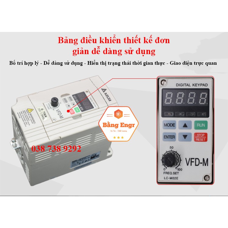 Biến tần Delta VFD-M 1.5kw vào 1 pha 220v ra 3 pha 220v (Inverter)