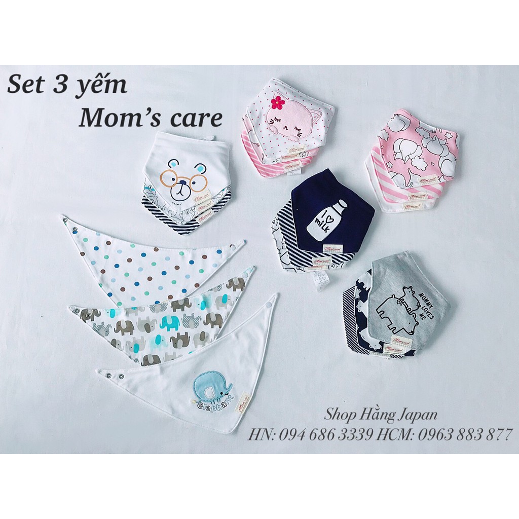 Sét 3 yếm tam giác Mom's care có nút bấm