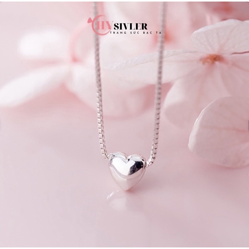 Dây chuyền bạc trái tim phồng nữ tính dây chuyền nữ bạc thật