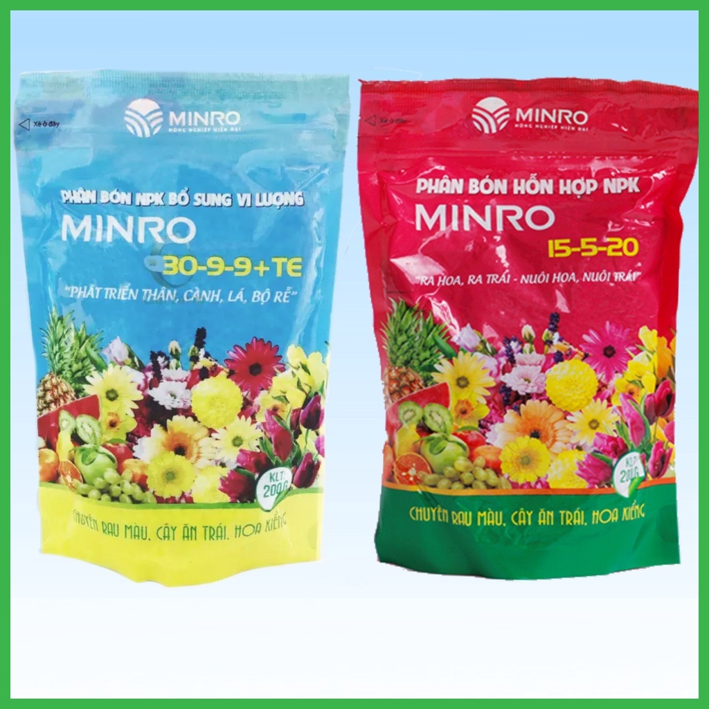 COMBO 2 gói phân bón MINRO NPK 30-9-9+TE và 15-5-20+TE 200gram/gói shopVTNN