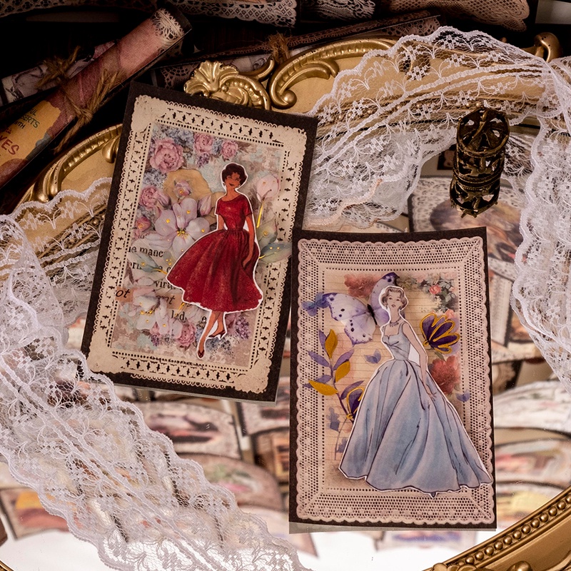Set 45 Tấm Giấy In Họa Tiết Ren Vintage Trang Trí Sổ Tay/Sổ Tay/Album DIY