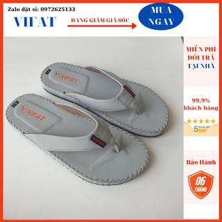 Dép kẹp nam-Dép xỏ ngón da cao cấp VIFAT khâu đế siêu bền màu xám ATX