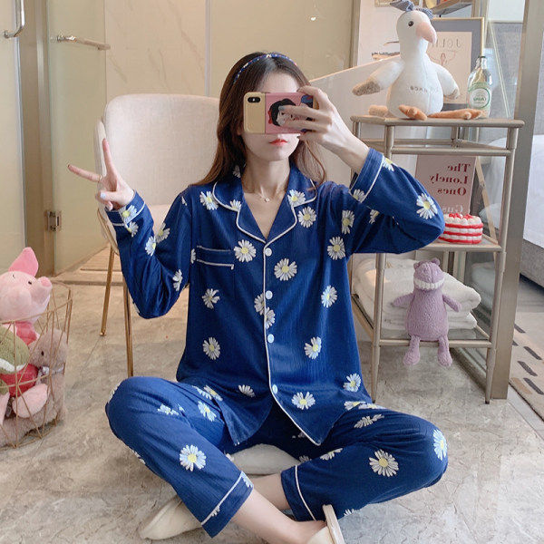 Bộ đồ ngủ pijama dài tay in hoa thời trang Hàn Quốc xinh xắn cho nữ | BigBuy360 - bigbuy360.vn