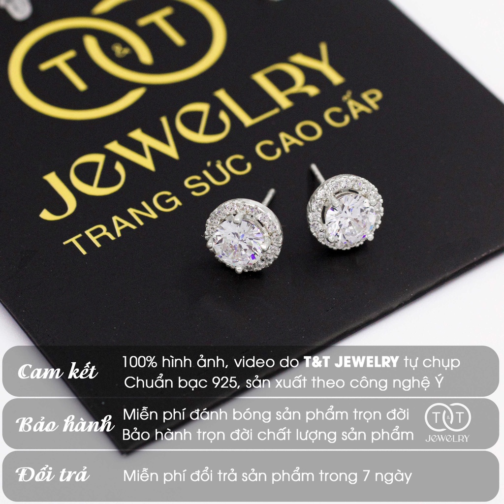 Bông Tai Bạc Ý Đính Đá Viền Tròn s925 T&amp;T Jewelry nụ đá cao cấp cho nữ BT012