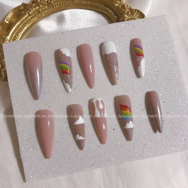 Móng Giả Dài Kem Hồng Nail Box Thiết Kế julynails.vn