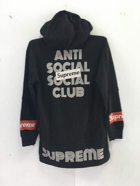 Áo Hoodie Tay Dài Màu Đen In Chữ Supreme Cá Tính