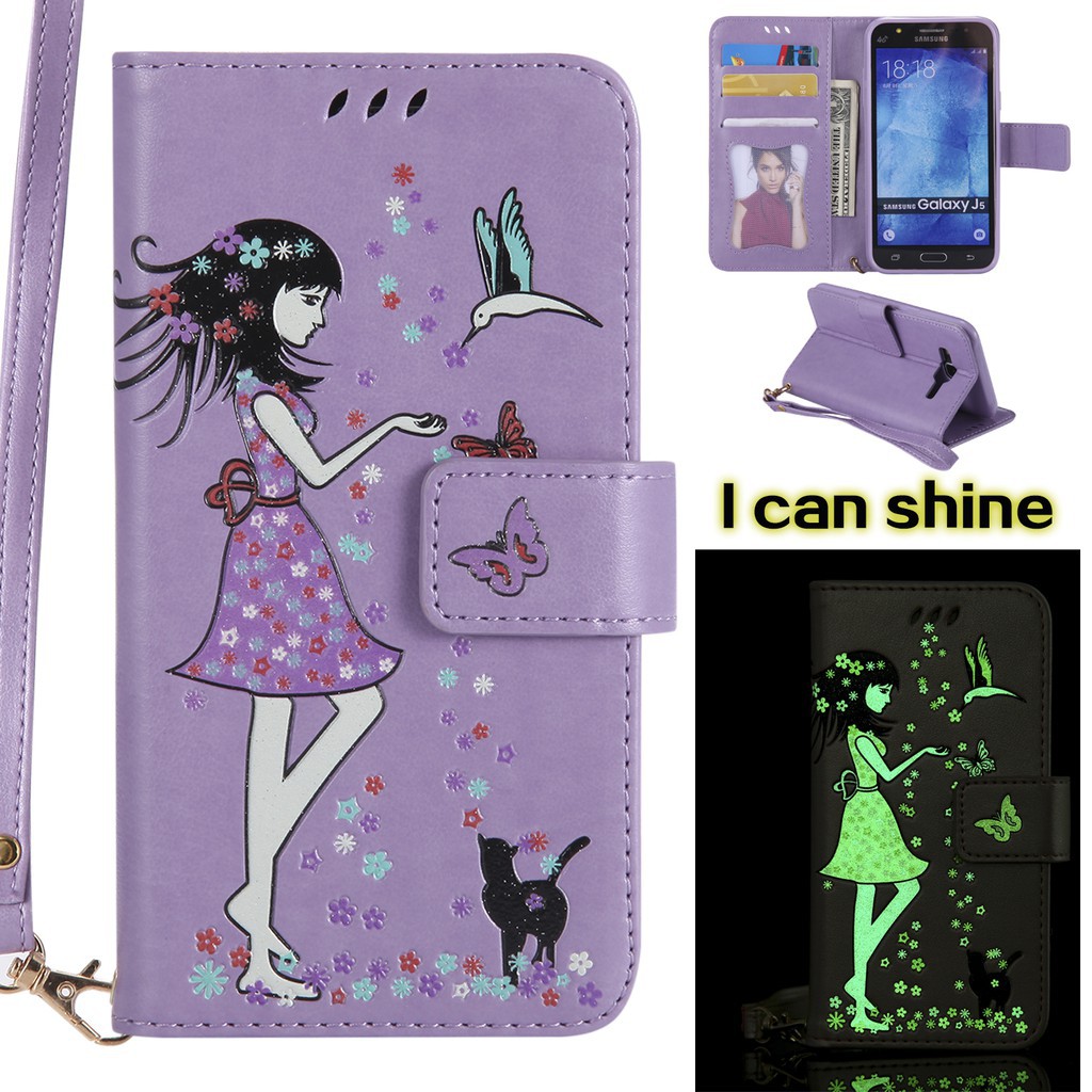 Bao da dạ quang họa tiết cô gái và mèo cho Samsung Galaxy J7 Prime | BigBuy360 - bigbuy360.vn