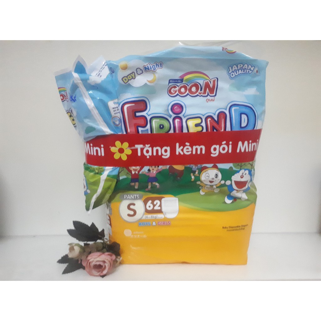 (Tặng gói bỉm Mini 5 miếng) Bỉm Goon Friend quần S62+5, M58+5, L48+5, XL42+5, XXL+5