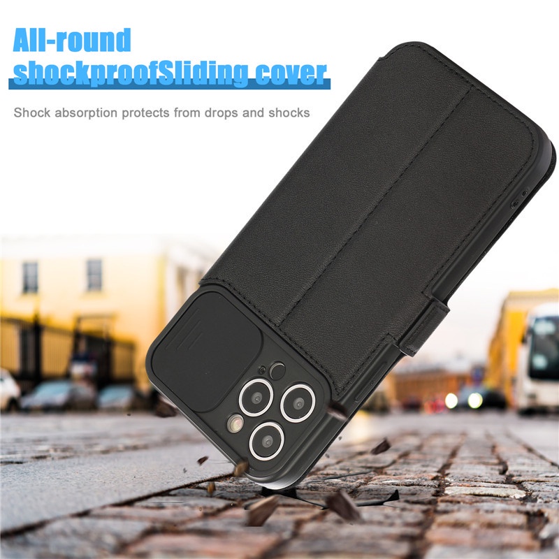 Ốp Điện Thoại Da Nắp Gập Có Ngăn Trượt Đựng Thẻ IPhone 14 Pro Max 13 Pro Max 7 8 6 6S Plus SE 2020