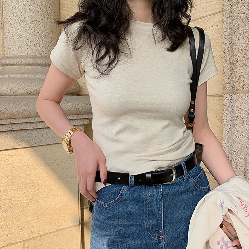 Áo Thun cotton Ngắn Tay Ôm Dáng Thời Trang Hàn Quốc