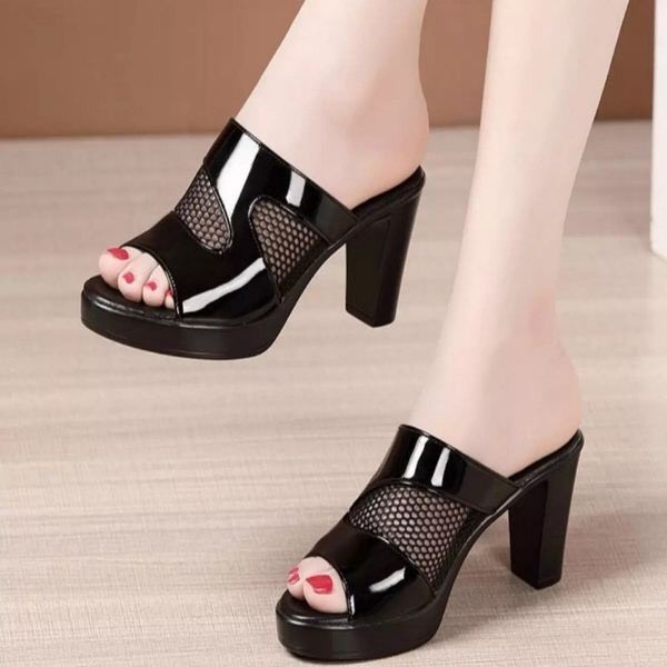 Dép cao gót phối lưới cao cấp