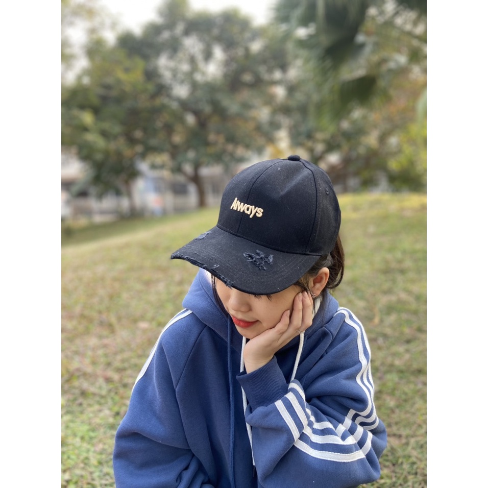 Nón kết  Mũ lưỡi trai thêu chữ Always kiểu rách tua rua chất kaki form unisex nam nữ