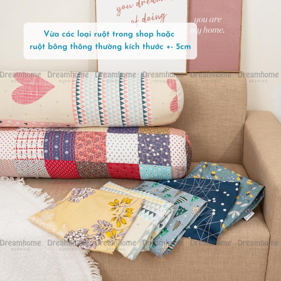Vỏ gối ôm kéo khóa Cotton Hàn DREAMHOME áo gối ôm dài đẹp bo tròn 2 đầu size 30x95 vừa ruột gối ôm 70x100