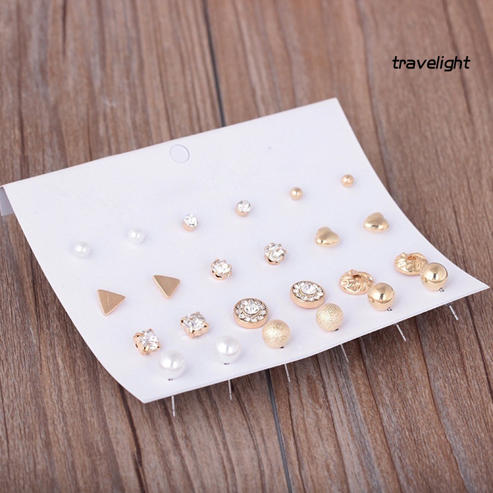 Set 12 Đôi Khuyên Tai Đính Đá Nhiều Kiểu Dáng Thời Trang Cho Nữ