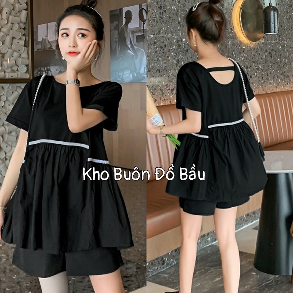Bộ đồ bầu đùi kiểu dáng babydoll tiểu thư sang chảnh thiết kế viền xinh xắn BĐ867