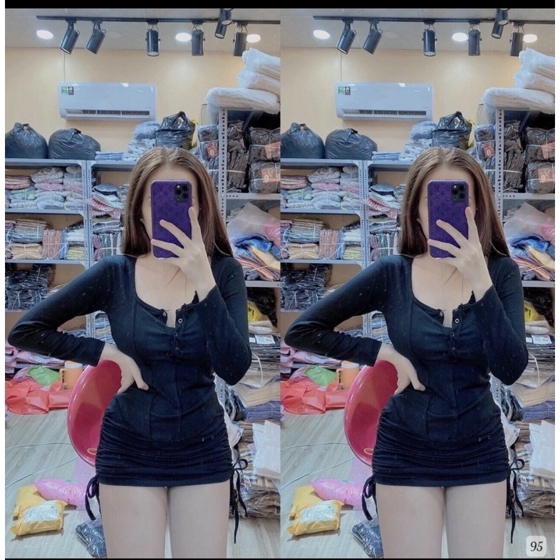 Áo thun gân body tay dài vạt bầu