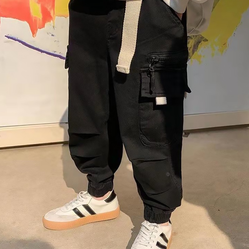 Quần Yếm Cotton Màu Đen / Xanh Lá Thời Trang Thu Đông Cho Bé Trai