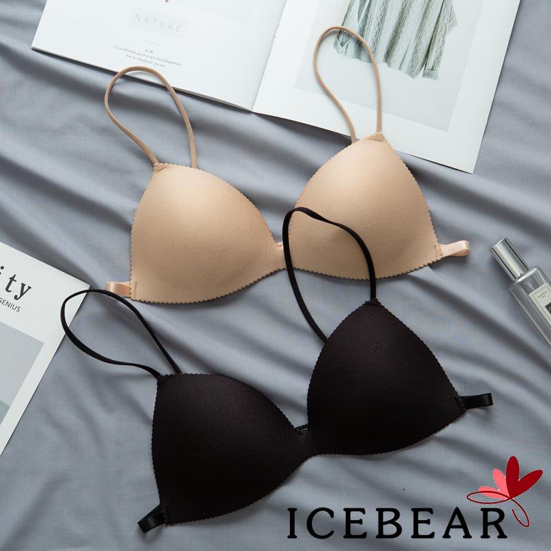 ICE-Women Solid Color Padded Bra Seamless Deep V-neck Sexy Underwear for Daily Wear