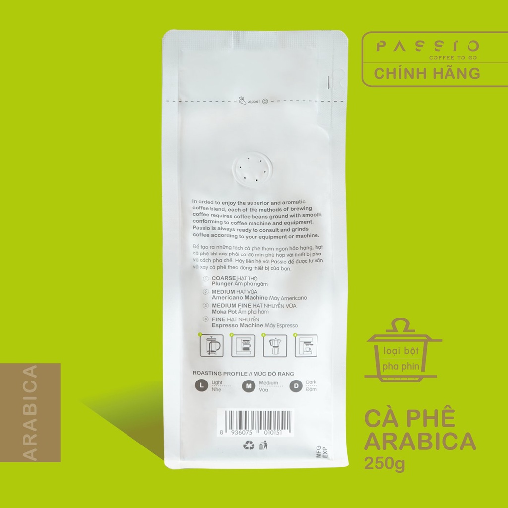 Cà phê Arabica dạng Bột  nguyên chất 100% rang mộc - Passio Coffee