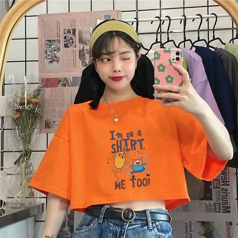 Áo crotop tay lỡ form rộng họa tiết in hình hoạt hình siêu xinh nhiều màu sắc chất thun cotton dày dặn thoáng mát