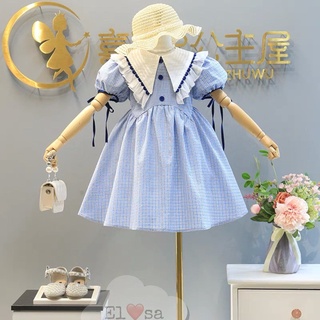 Váy bé gái - Đầm công chúa kẻ caro cổ tam giác trắng siêu xinh cho bé 1-8 Tuổi