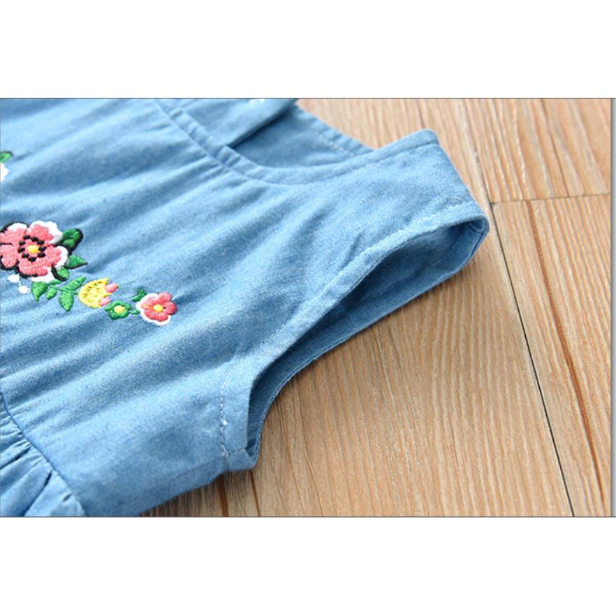 Váy đầm bé gái vải denim thêu hoa phong cách Hàn Quốc mẫu mới mùa hè 2022