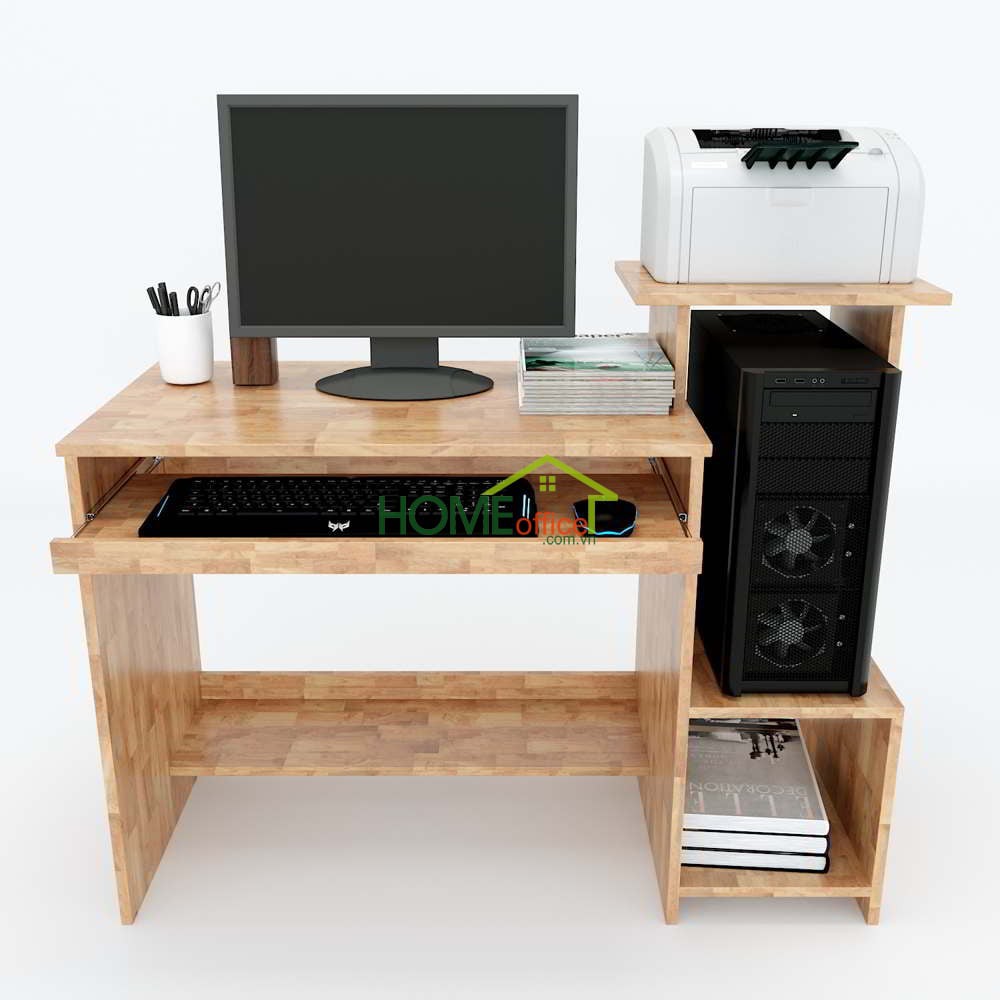 Bàn vi tính kết hợp kệ để máy in gỗ cao su