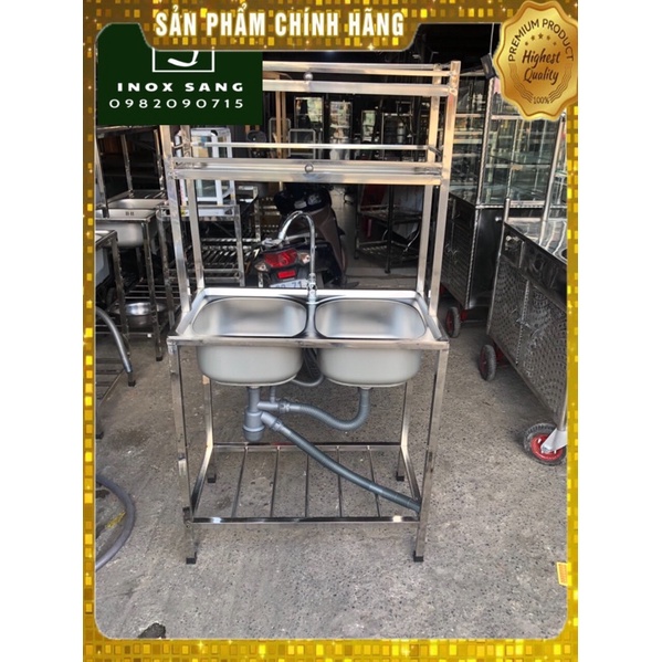 Chậu Rửa Chén Inox 2 Ngăn Có Chân Có Kệ Úp Chén Tiện Lợi Kt 43x78x150 ship hỏa tốc